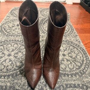 Express Dark Brown Croc-Pattern Heeled Boots